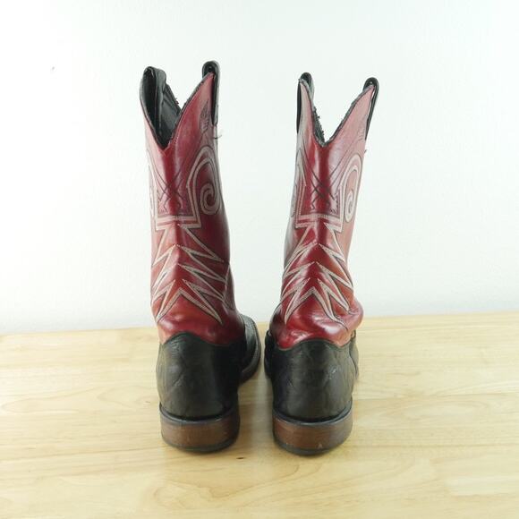 Justin Bent Rail Western Boots 10 D‎ Red Black Wildebeest Leather FOR REPAIR USA main image 8